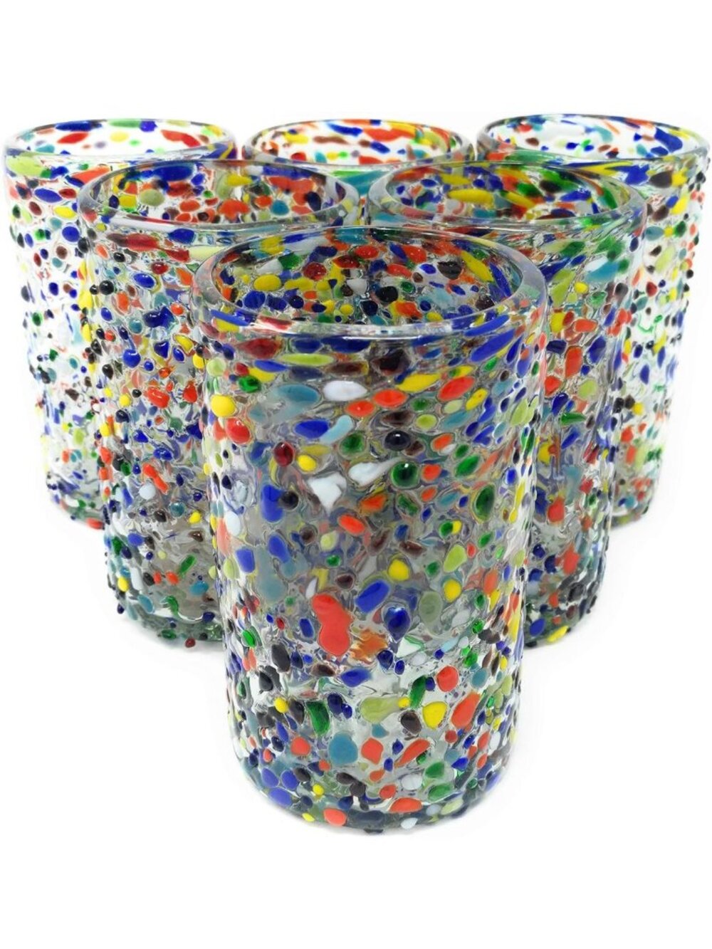 Colorful Hand Blown Drinking Glasses Set of 6 - 14 oz Confetti Rock Design